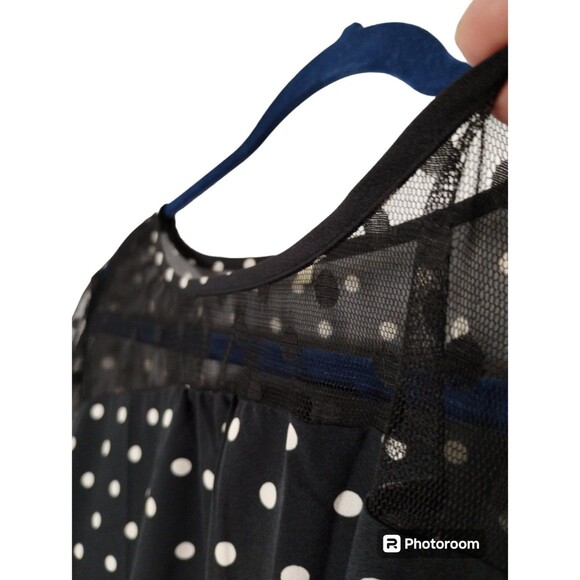 Top Women's XL Short Sheer Sleeve Navy White Polka Dot Cruise Resort Beach - Picture 5 of 10